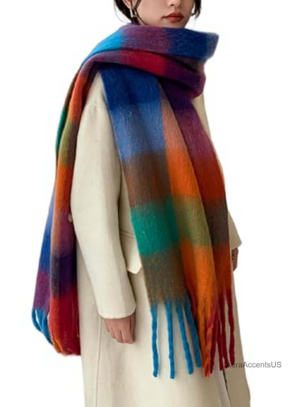 Women Winter Scarf Shawl Large Warm Thick Multicolor Plaid Wraps Blanket